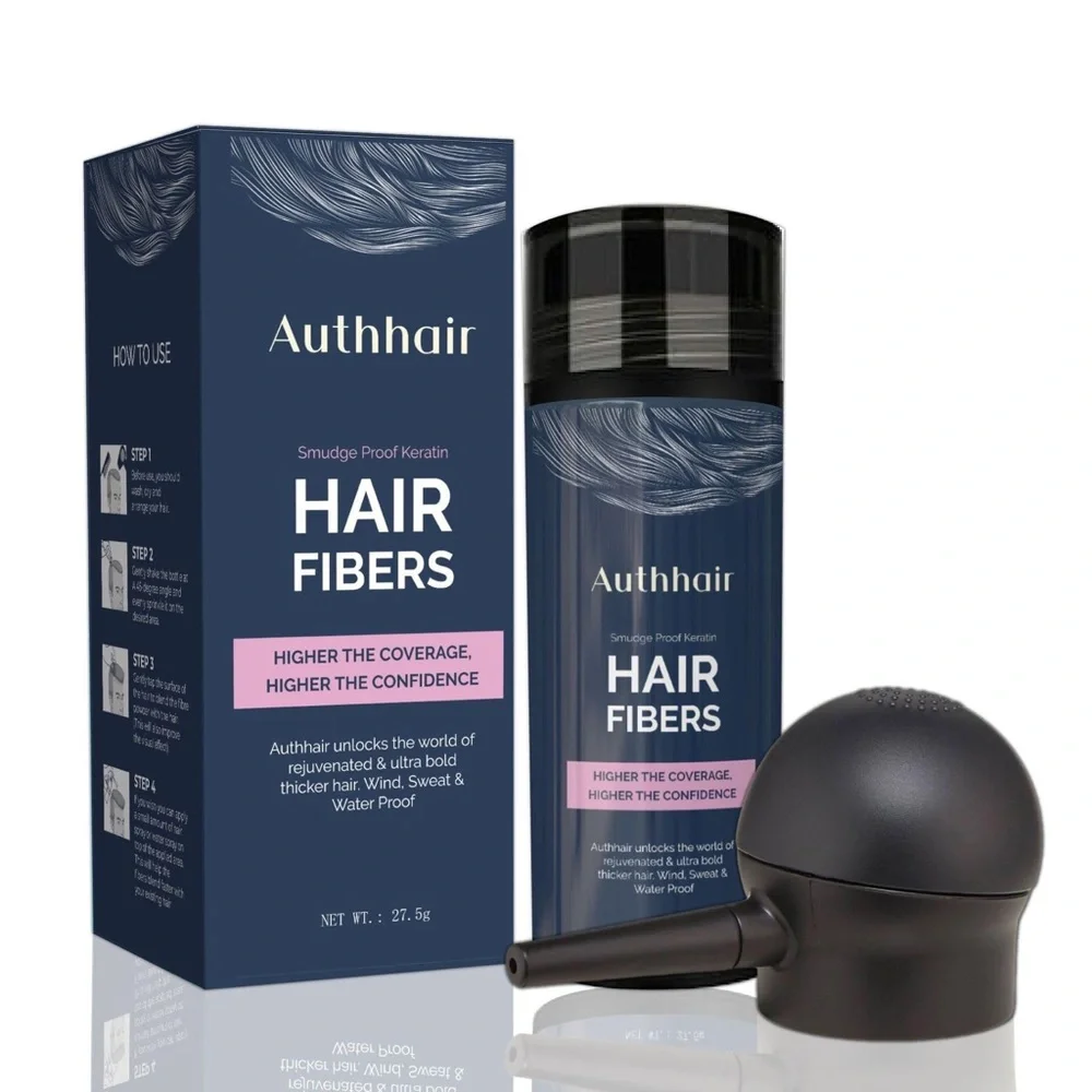 Hair Fibers for Thinning Hair w/Spray Applicator for Men & Women (black)